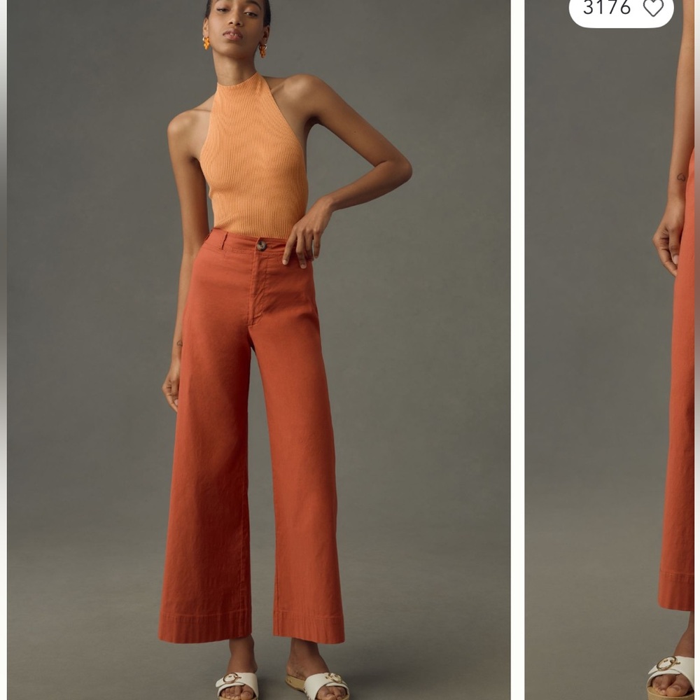 Maeve Wide-Leg High-Rise Pants in Rust Orange - Picture 2 of 8
